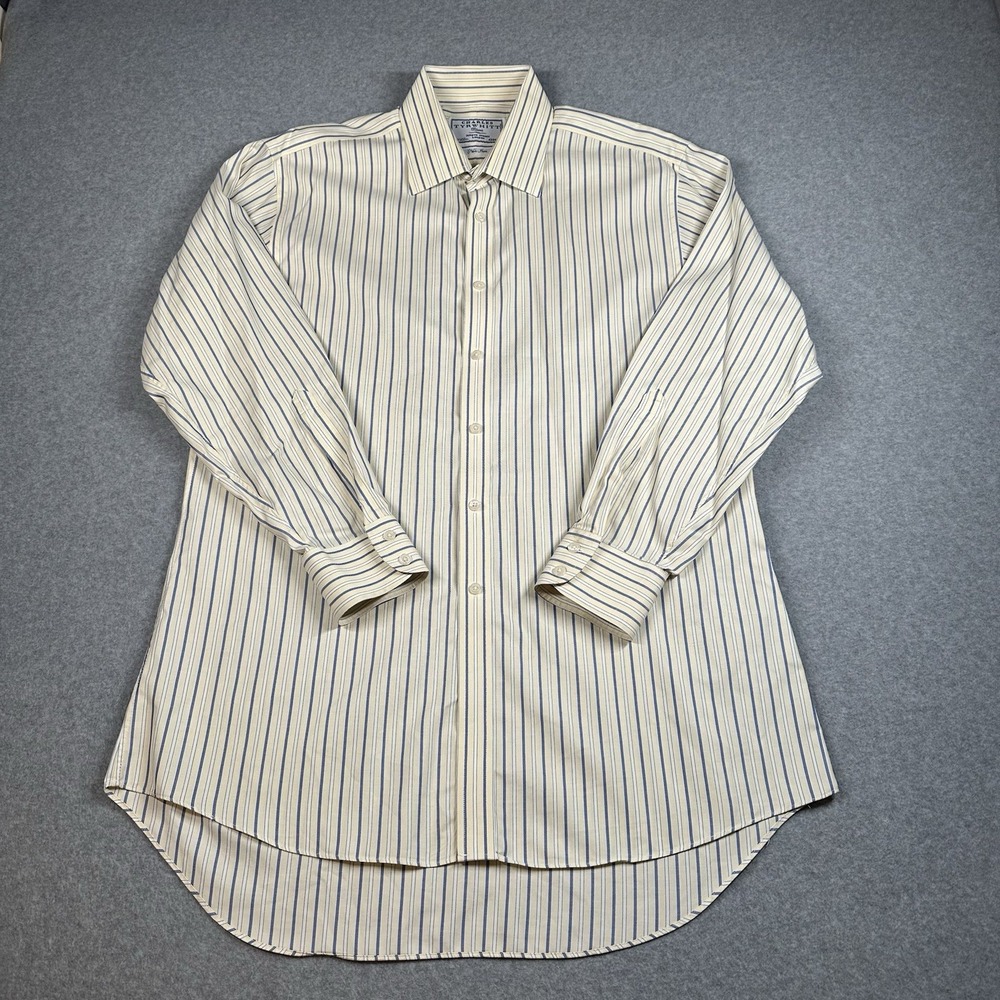 Charles Tyrwhitt Classic Non Iron Shirt 16.5x33 (L) Blue Yellow Stripe Cotton